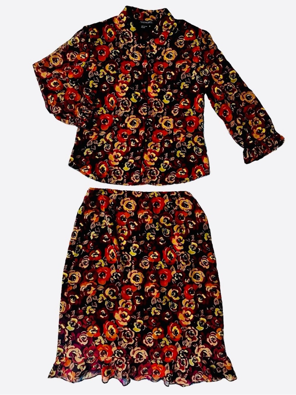Women's Floral Two-Piece Set — Black and Red